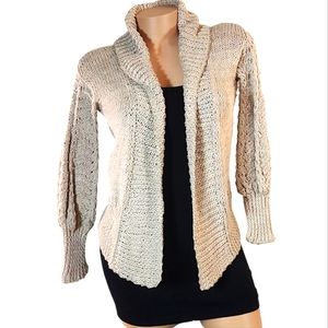 AMA S BEIGE SHAW COLLAR COQUETTE LONGSLEEVE CROCHET CARDIGAN SWEATER